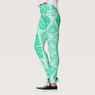 Aquamarines und weißes Mandala - Loergano - Cedar Leggings