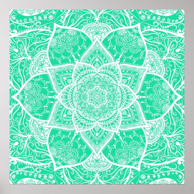 Aquamarines und weißes Mandala - Loergano - Cedar Poster (Vorne)
