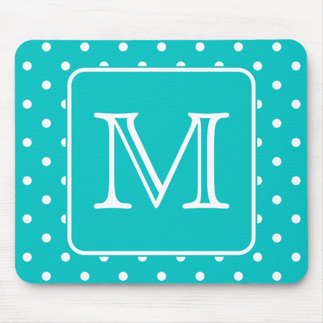 Aquamarines und weißes Polka Dot Muster. Benutzerd Mousepad (Vorne)