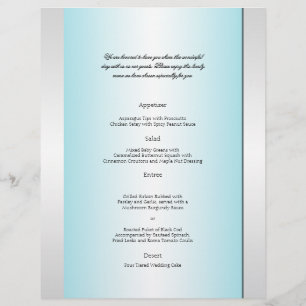 Aquamarines und weißes Zebra Diamond Wedding Menu