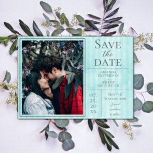 Aquamarines Vintages gestreiftes Foto Save the Dat Date