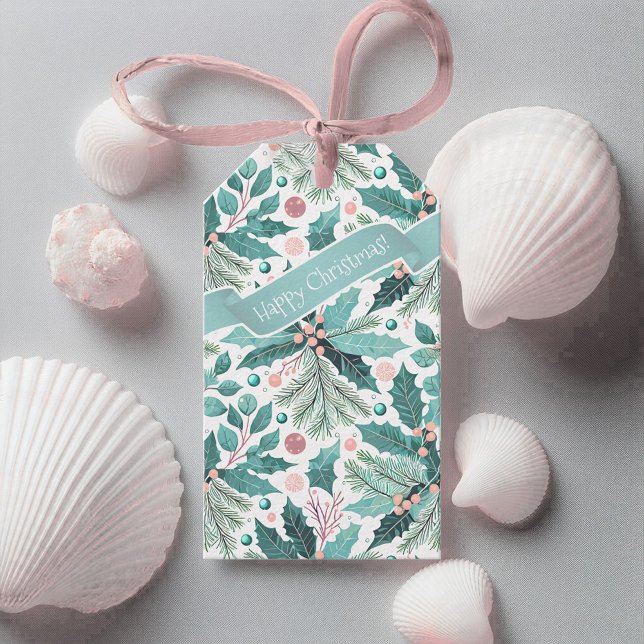 Aquamarines Weihnachts-Holly-Berries-Muster#17 ID1 Geschenkanhänger (Von Creator hochgeladen)