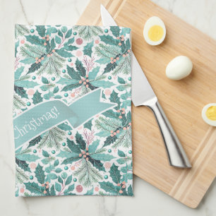 Aquamarines Weihnachts-Holly-Berries-Muster#17 ID1 Geschirrtuch