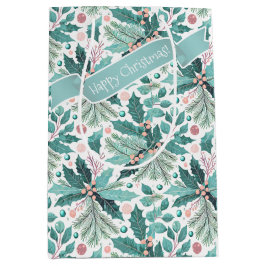 Aquamarines Weihnachts-Holly-Berries-Muster#17 ID1 Mittlere Geschenktüte