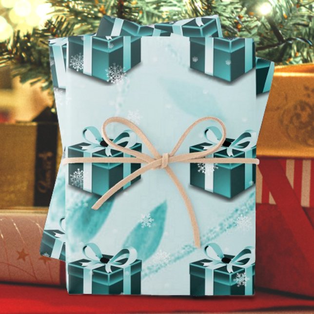 Aquamarines Weihnachtsgeschenkpapier Geschenkpapier Set (Teal Christmas Gift Wrapping Paper)