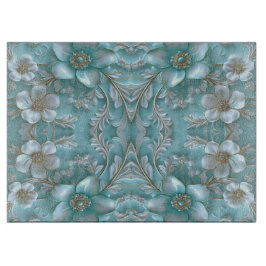 Aquamarines weißes Blumengestempel Schneidebrett