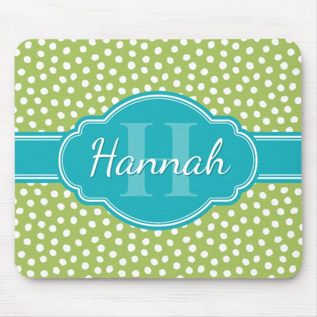Aquamarines weißes gepunktetes Muster Mousepad (Vorne)