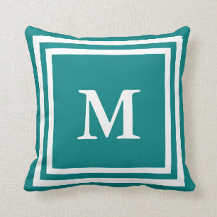 Aquamarines Weißes Monogramm Kissen