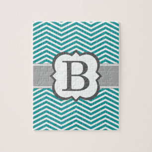 Aquamarines weißes Monogramm Letter B Zickzack Puzzle