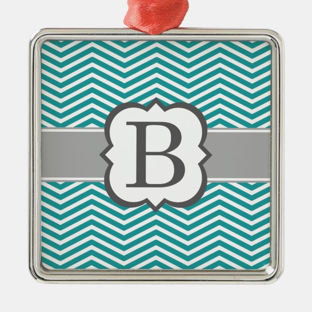 Aquamarines weißes Monogramm Letter B Zickzack Silbernes Ornament (Vorne)