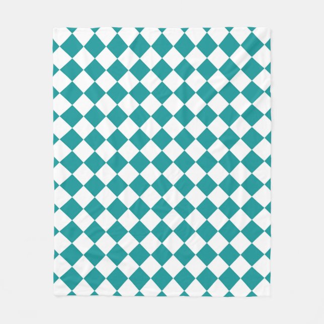 Aquamarines weißes Schachbrett Diamantmuster Fleecedecke (Vorderseite)