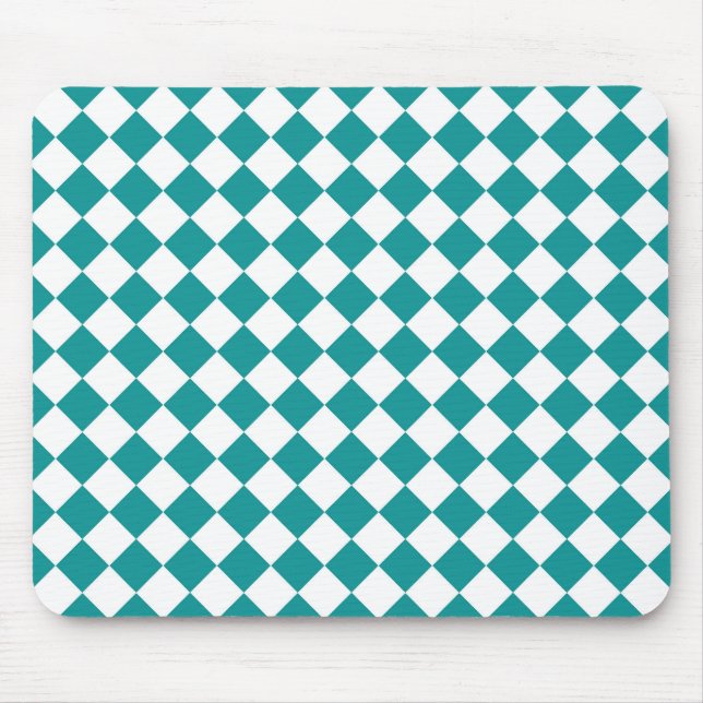 Aquamarines weißes Schachbrett Diamantmuster Mousepad (Vorne)