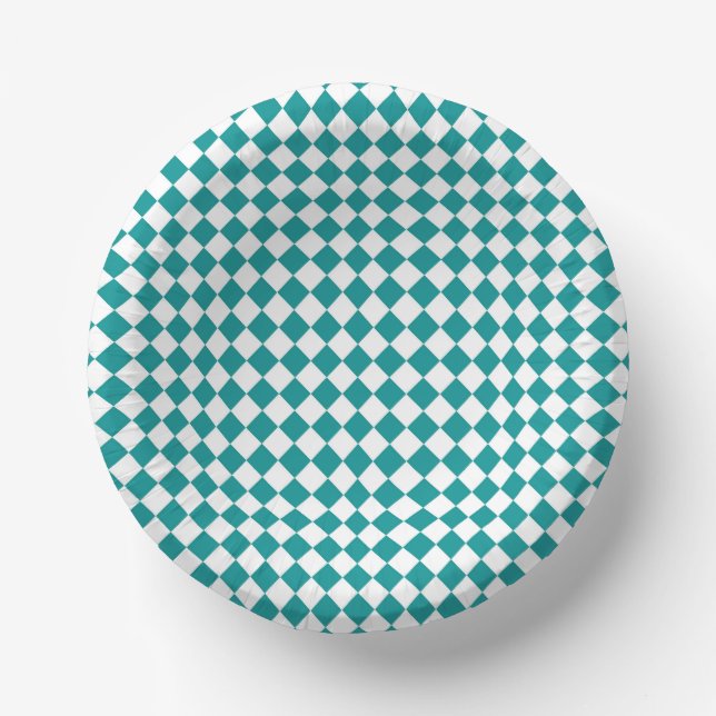 Aquamarines weißes Schachbrett Diamantmuster Pappteller (Vorderseite)