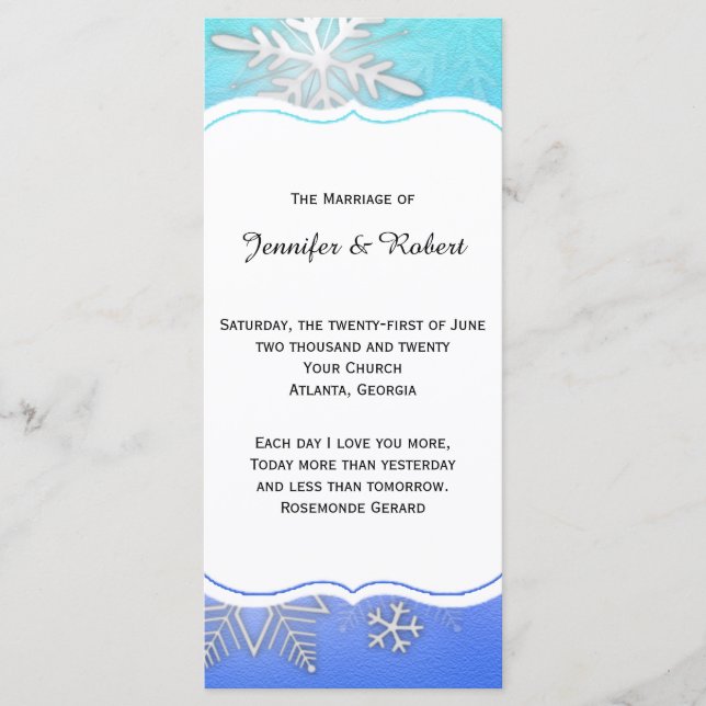 Aquamarines Winter-Hochzeitsprogramm für Schneeflo Programm (Vorderseite)