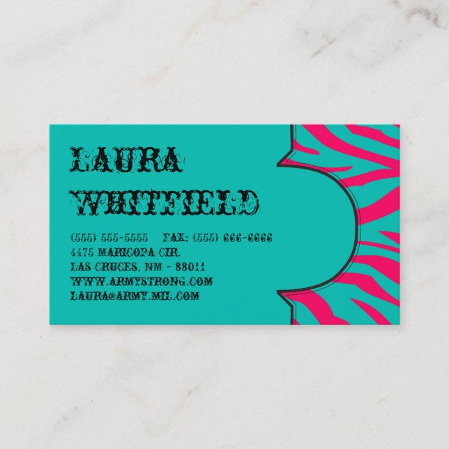 Aquamarines Zebra Print Animal Business Card Visitenkarte (Vorderseite)
