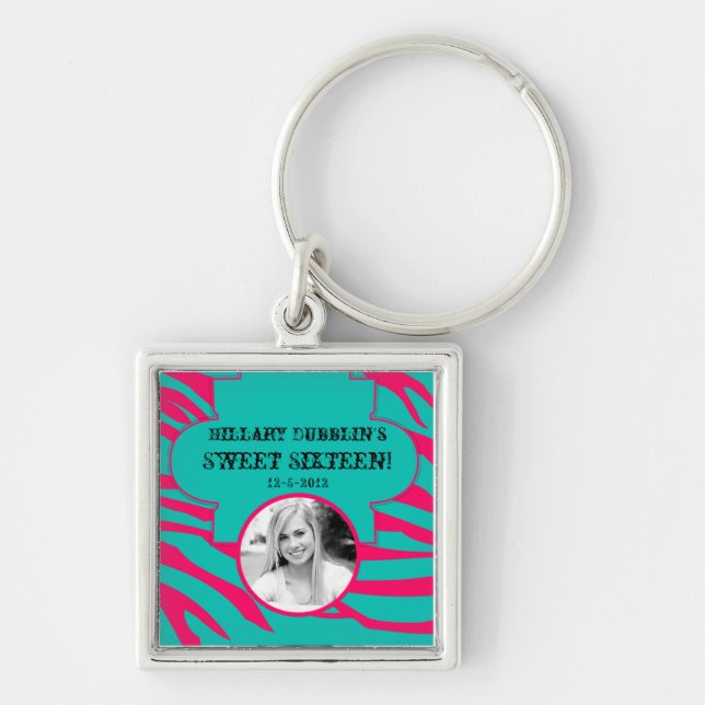 Aquamarines Zebra Print Animal Patter Schlüsselket Schlüsselanhänger (Vorne)