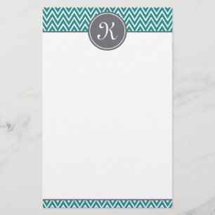Aquamarines Zickzack Muster Grau Monogramm Briefpapier