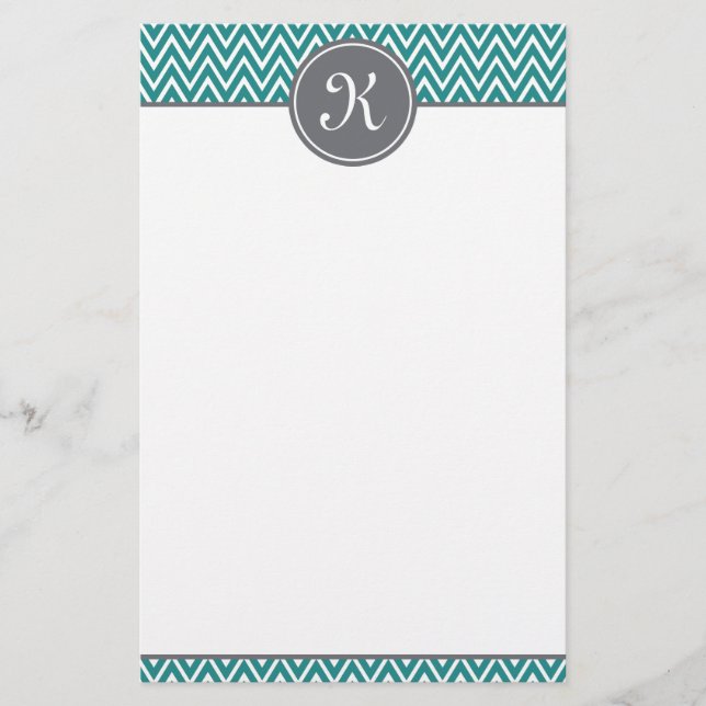 Aquamarines Zickzack Muster Grau Monogramm Briefpapier (Vorderseite)