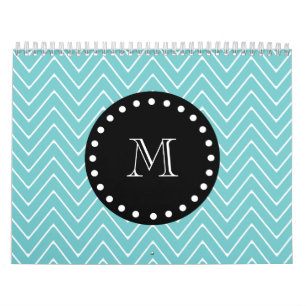 Aquamarines Zickzack schwarzes Monogramm des Kalender