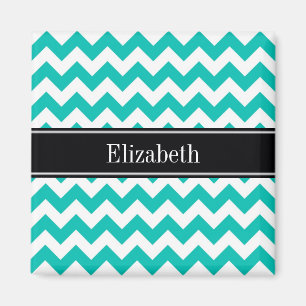Aquamarines Zickzack ZigZag Schwarzer Name Monogra Magnet