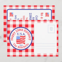 Aquarell 250 Geburtstag US-Flagge Rotkariert Postk