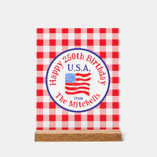 Aquarell 250 Geburtstag USA-Flagge Rotkariert Acrylschild