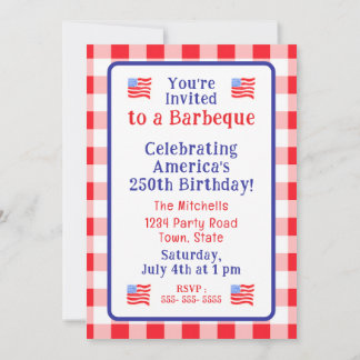 Aquarell 250 Geburtstag USA-Flagge Rotkariert  Einladung