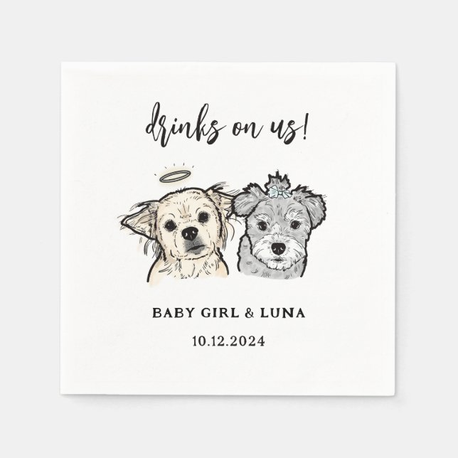 Aquarell 2 Hunde gegenüber Haustiergetränken bei H Serviette (Vorderseite)