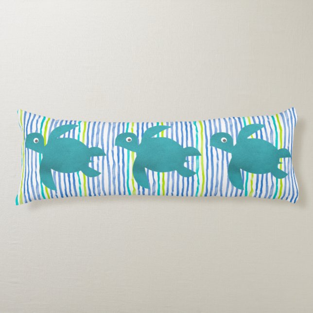 Aquarell 3 Meeresschildkröte Shibori Streifen und  Seitenschläferkissen (Vorderseite)