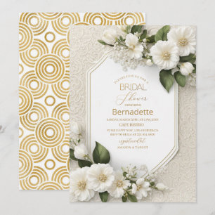 Aquarell 3D-weiße Blume Gold Brautparty Einladung