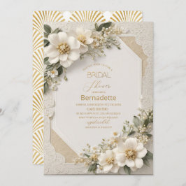 Aquarell 3D-weiße Blume Gold Brautparty Einladung