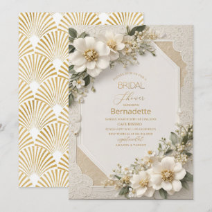 Aquarell 3D-weiße Blume Gold Brautparty Einladung
