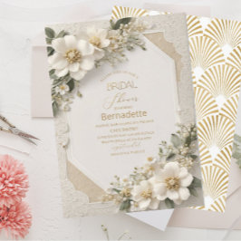 Aquarell 3D-weiße Blume Gold Brautparty Einladung