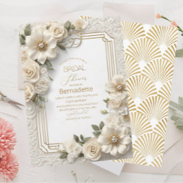 Aquarell 3D-weiße Blume Gold Brautparty Einladung