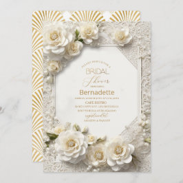 Aquarell 3D-weiße Blume Gold Brautparty Einladung