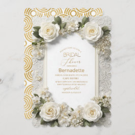 Aquarell 3D-weiße Blume Gold Brautparty Einladung