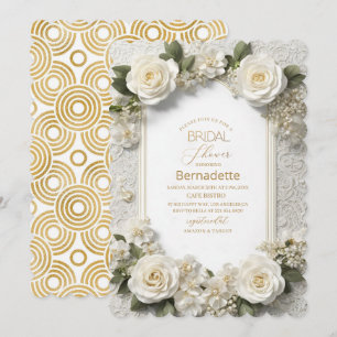 Aquarell 3D weiße Blumen Gold Junggesellinnenabsch Einladung