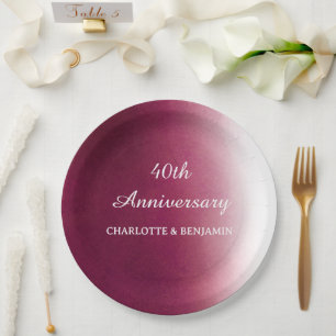 Aquarell 40 Jahre Jubiläum  Rubinene Hochzeit Pappteller