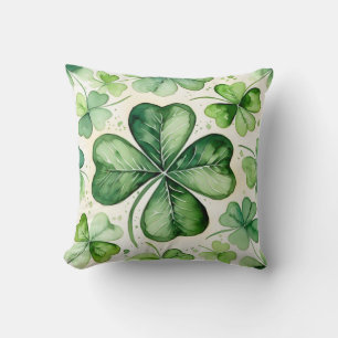 Aquarell 4-Blatt-Klee Glücks-Shamrock Irischer Eri Kissen