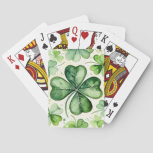 Aquarell 4-Blatt-Kleeblatt Glücks-Shamrock Irische Spielkarten