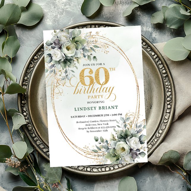 Aquarell 60. Geburtstag Boho Grün Einladung (Watercolor 60th Birthday Boho Green Invite

)