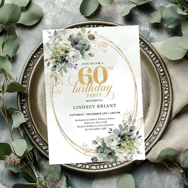 Aquarell 60. Geburtstag Staubgrün Einladung (Watercolor 60th Birthday Dusty Green Invite

)