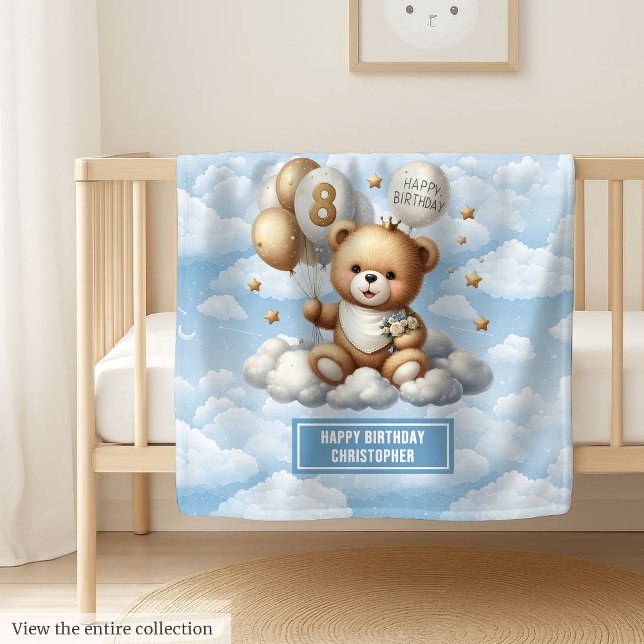Aquarell 8. Geburtstagsdecke mit Teddybär Fleecedecke (Watercolor 8th birthday blanket with teddy bear)