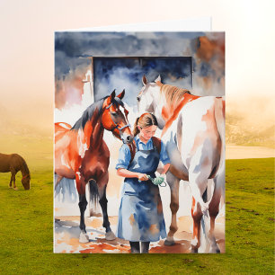 Aquarell-Abgänger der Tiermedizin mit Pferden AI-K Karte
