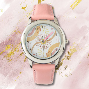 Aquarell-Abstrakt-Botanische-Blume-und-Regenbogen Armbanduhr