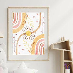 Aquarell-Abstrakt-Botanische Blume und Regenbogen Poster