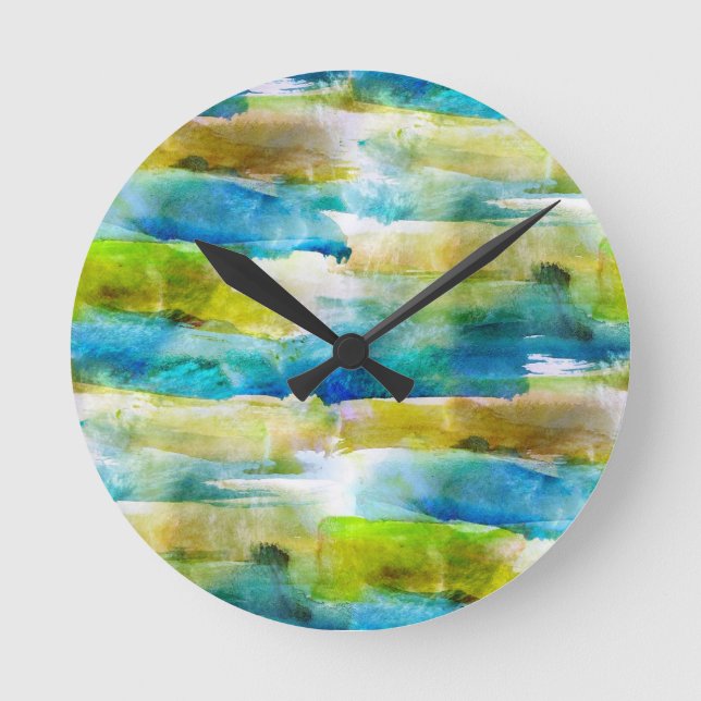 Aquarell abstrakt grün, blau runde wanduhr (Vorderseite)