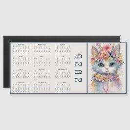 Aquarell-Abstrakt-Katze-mit-Blumen-Kalender Magnetkarte
