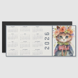 Aquarell-Abstrakt-Katze mit Blumenkalender Magnetkarte