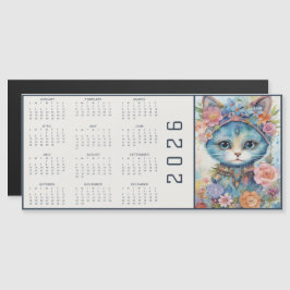 Aquarell-Abstrakt-Katze mit Blumenschmuck-Kalender Magnetkarte